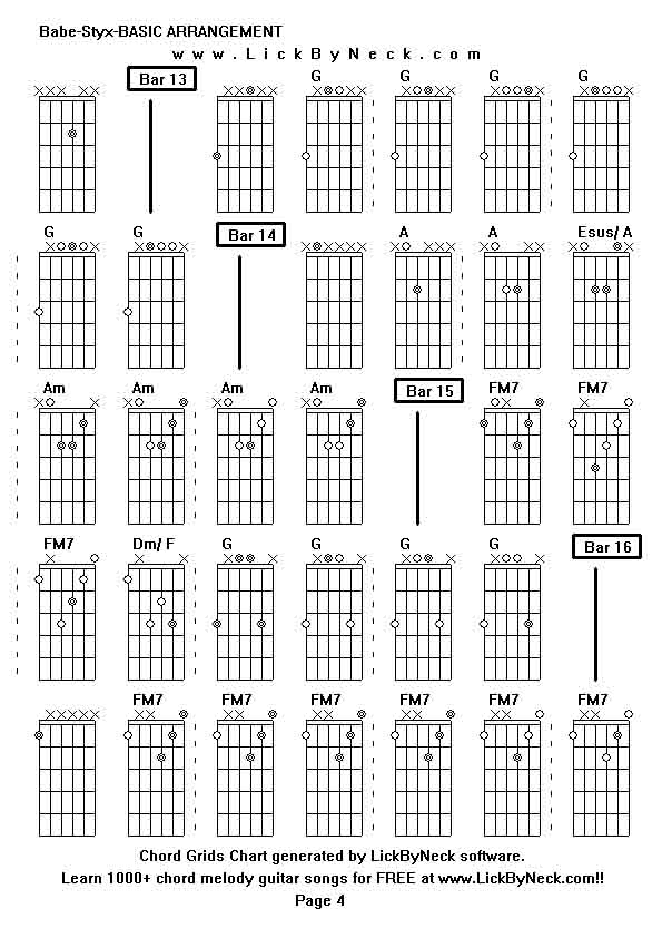 Chord Grids Chart of chord melody fingerstyle guitar song-Babe-Styx-BASIC ARRANGEMENT,generated by LickByNeck software.